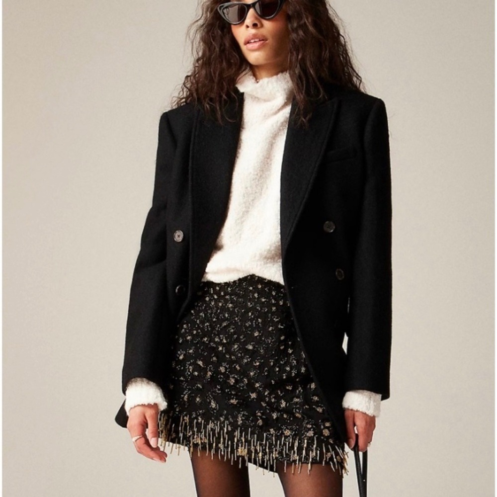 NWT J Crew Collection Black Gold Beaded Embellished Mini Skirt SZ 10 Holiday NYE